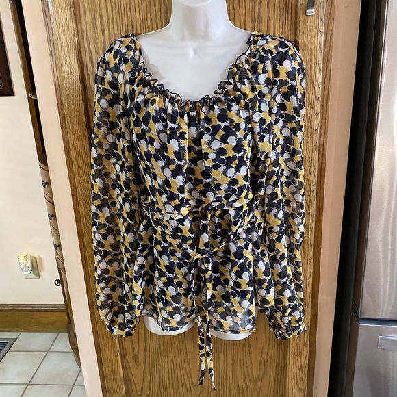 ABStudio Yellow & Black blouse attached cami L - Picture 1 of 8